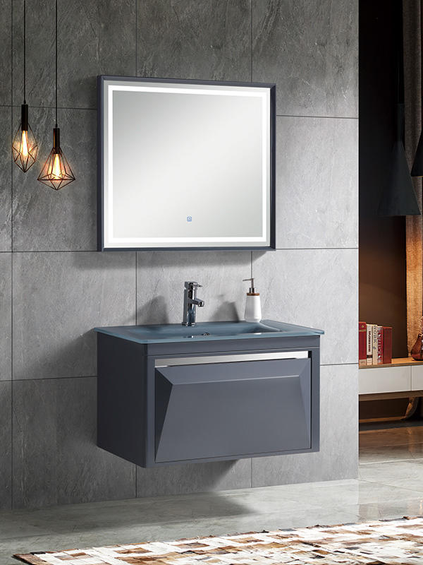 81CM Moderno, elegante, alto brillo, gris oscuro, colgado en la pared, juego de mueble de baño
