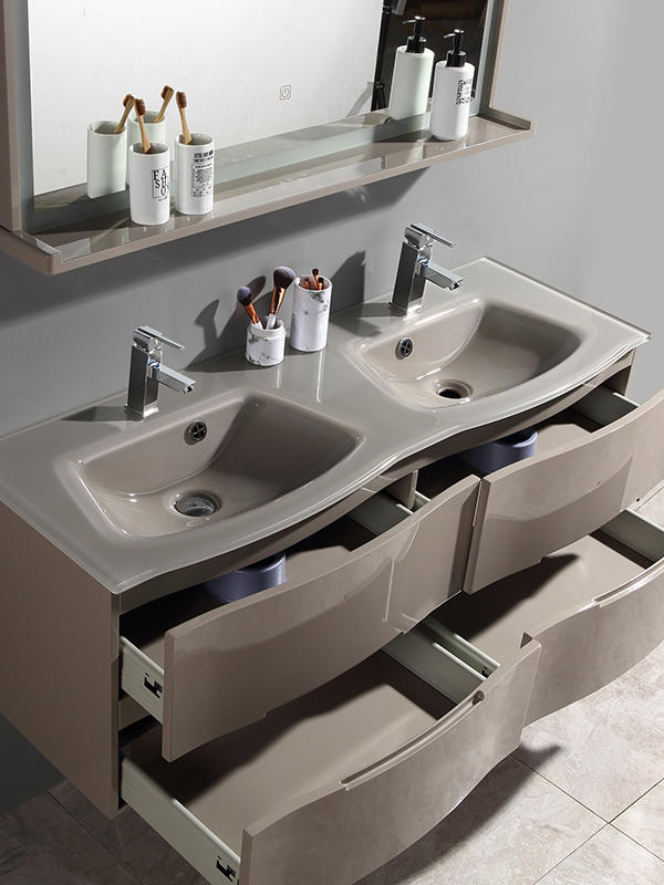 Juego de tocador de baño de muebles de baño elegante moderno montado en la pared de doble intestino