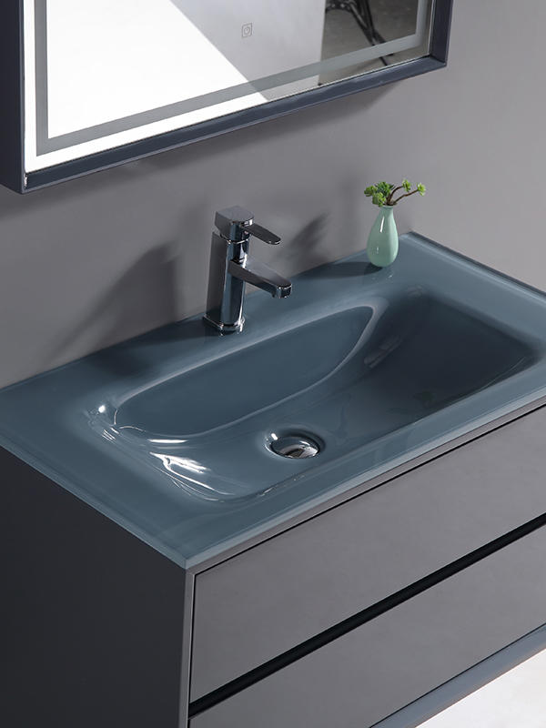 Juego de mueble de baño colgante de pared gris oscuro moderno elegante de alto brillo de 90 CM