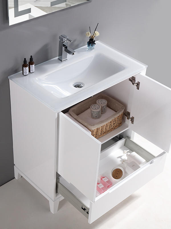 Mueble de baño para fijación al suelo con lavabo de cristal