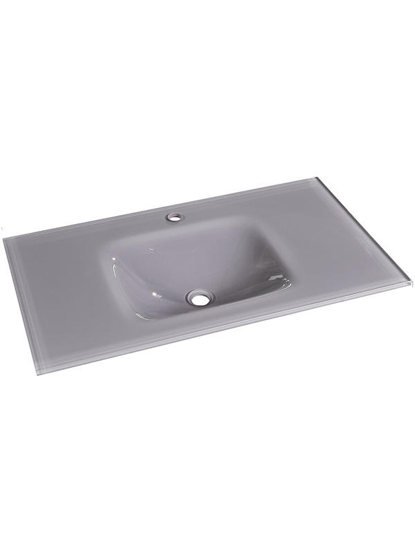 Lavabos de baño con encimera de vidrio rectangular gris de 90 cm