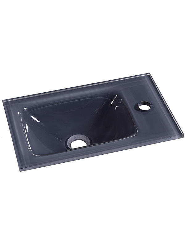 Lavabos de baño de lavabo de vidrio pequeño gris oscuro de 43 cm