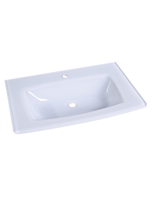 Lavabos de baño de vidrio extra claro de vidrio curvo rosa blanco de 81 cm
